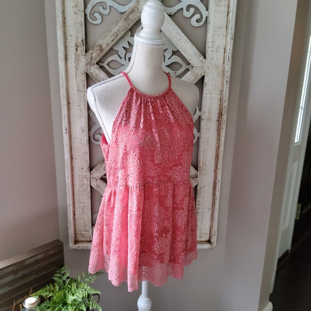 FSL Apparel Women's Lace Halter Tank Top Feminine in Dusty Rose Made in USA